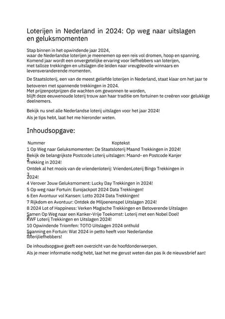 Trekkingen uitslagen .
